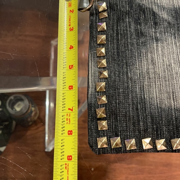 Gray stone washed denim with gold stud clutch Jean bag - Picture 8 of 8